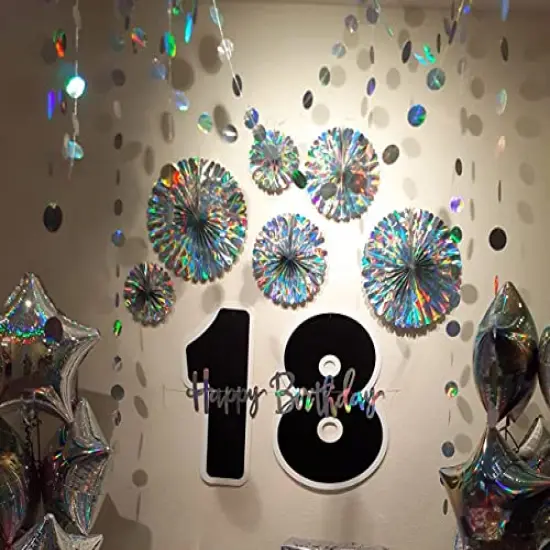 Holographic Circle Garlands - Iridescent Party Supplies, Hanging Streamer Backdrop for Kids Unicorn, Mermaid Theme, Birthday Party, Baby Shower, Graduation, Wedding, Disco, and Bachelorette Party Decor {3}