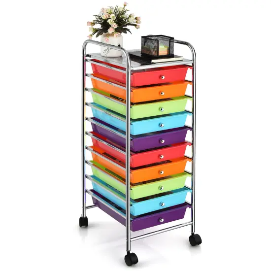 Costway Rolling Storage Cart with 10 Drawers Scrapbook Office School Organizer Multicolor {1}