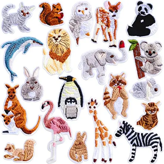 20PCS Animals Embroidered Patches, Zoo Animals Iron on Patches, Cute Embroidered Panda Giraffe Lion Flamingo Squirrel Rabbit Sewing Patches DIY Appliques for Shoes Clothes Backpacks Caps {2}