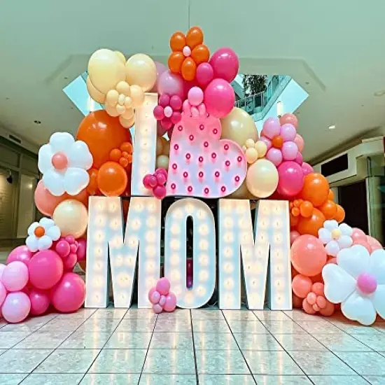 155Pcs Daisy Balloon Arch Garland Kit - Macaron Pink, Yellow, Retro Orange, White Heart Balloons, with Plum Clip and Daisy-Shaped Flowers for Groovy Party Decor, Daisy Theme Wedding, Birthday, and Baby Shower {3}