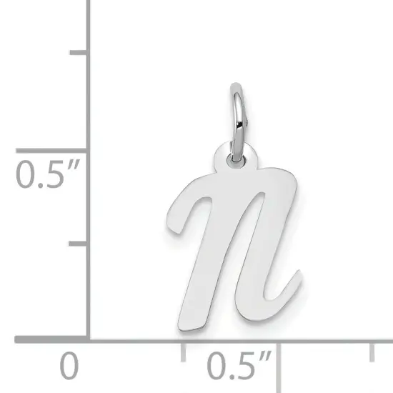 14K White Gold Small Script Initial Letter N Charm Jewerly 17mm x 8mm {5}