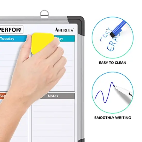 Small Weekly Calendar Dry Erase Whiteboard for Wall 16 x 12 Inches Magnetic Double-Sided Whiteboard Portable for Lists Kitchen Planning Memo Home Office {3}