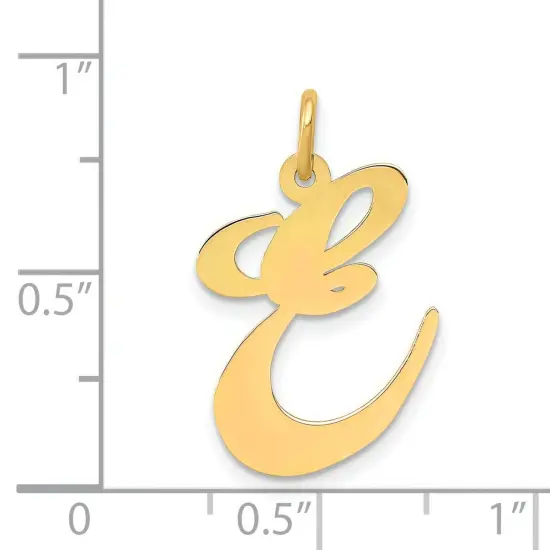 14K Yellow Gold Large Fancy Script Initial E Charm Jewerly 22mm x 17mm {4}