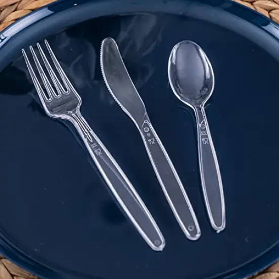 Disposable Cutlery set, SAPPHIRE Design, Clear Color, 360 Pieces: 180 Forks, 120 Spoons, 60 Knives {6}