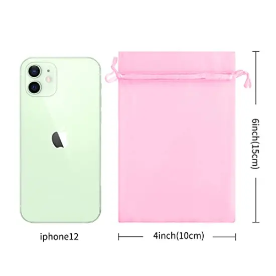 100PCS Organza Bags, 4x6 inches (10x15cm) Sheer Drawstring Gift Bags, Organza Jewelry Pouches, Jewelry Gift Bags, Packaging Bags for Party, Jewelry, Festival, Bathroom Soaps, Makeup Organza Favor Bags (Pink) {6}