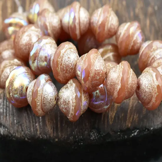 *12* 10x12mm Silver AB Washed Apricot Saturn Beads {4}