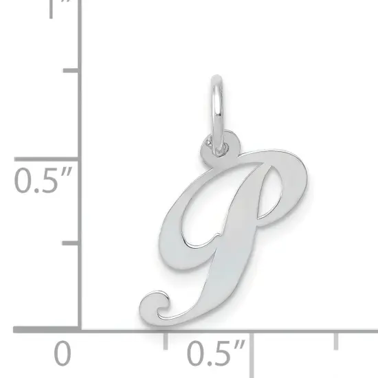 14K White Gold Small Fancy Script Initial P Charm Jewerly 16mm x 13mm {4}