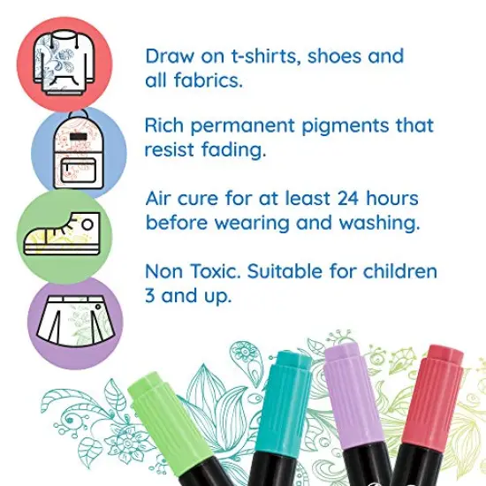 Super Markers Dual Tip Fabric & T-Shirt Marker Set - 40 Unique Primary & Pastel Colors, Double-Ended with Chisel and Fine Point Tips, Permanent Ink in Vibrant and Bold Shades {5}