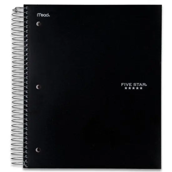 Spiral Notebook with Study App 5-Subject College Ruled Paper Fights Ink Bleed Water-Resistant Cover 8-1/2" x 11" 200 Sheets Black {5}