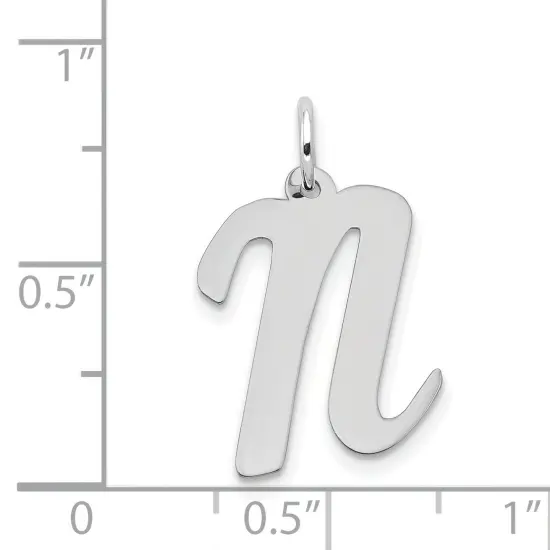 14K White Gold Large Script Initial Letter N Charm Jewerly 22mm x 12mm {4}