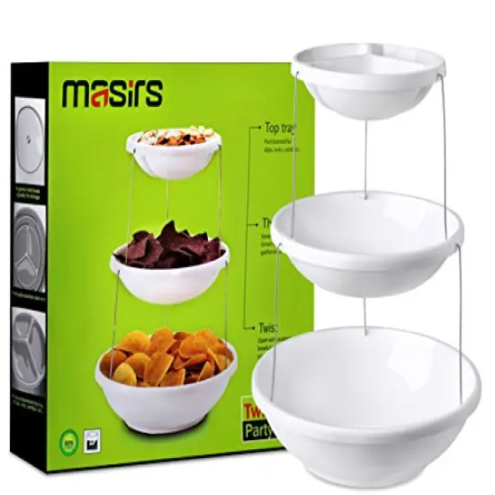 Collapsible Bowl, 3 Tier, The Decorative Plastic Bowls Twist Down & Fold Inside, Minimal Storage Space, Perfect for Serving Snacks, Salad and Fruit, The Top Bowl is Divided into Three Sections {4}