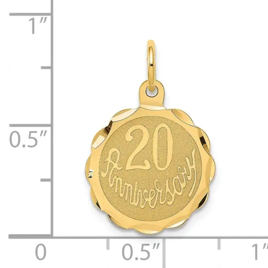 14K Yellow Gold Happy 20th Anniversary Disc Charm Jewerly 22mm x 15mm {2}