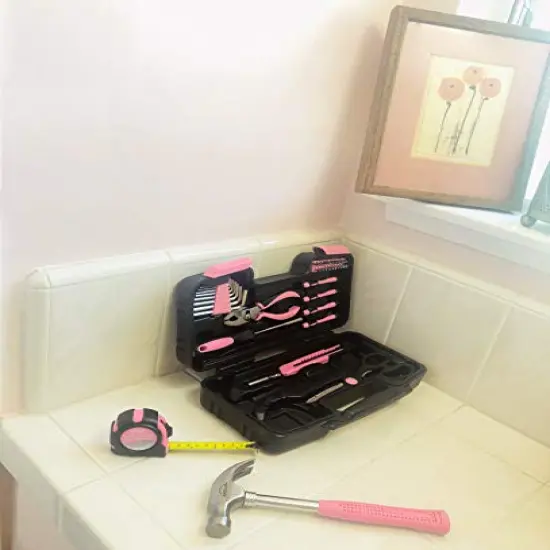 Tools Original 39 Piece General Household Tool Set in Toolbox Storage Case with Essential Hand Tools for Everyday Home Repairs, DIY and Crafts - Pink Ribbon - Pink - DT9706P {6}