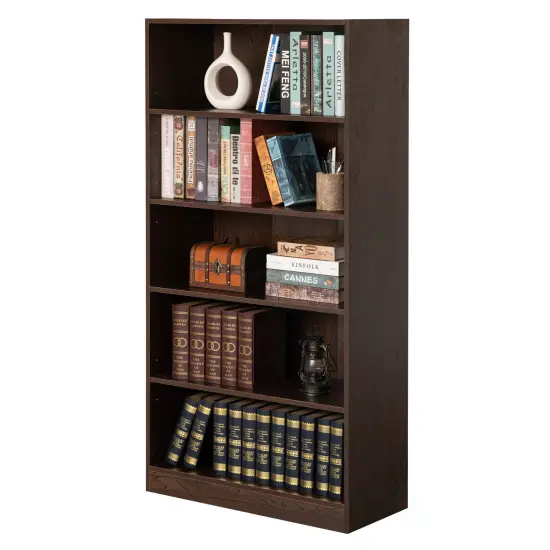 Freestanding Classic Wooden Display Bookshelf, Floor Standing Bookcase, with 5 Open Display Shelves Brown {8}