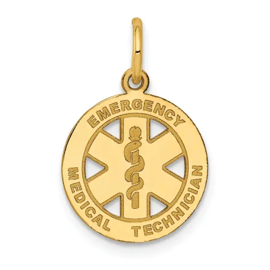 14K Yellow Gold Small High Polish EMT Medical Pendant Jewerly 18.4mm x 13.1mm {1}