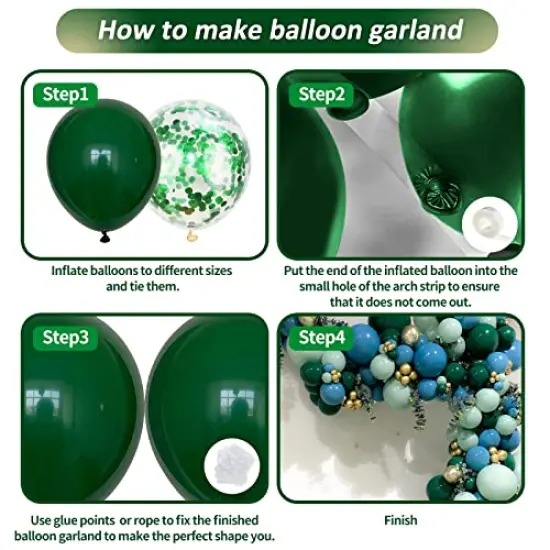 125pcs Green Balloon Garland Arch Kit - Includes Emerald, Dark Green, and Green Confetti Latex Balloons in Different Sizes (18, 12, 10, 5 Inch) for Anniversary, Birthday Party, Graduation, Jungle Theme, and Christmas Decorations {2}