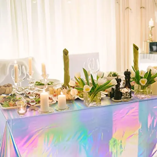 4-Pack Iridescent Plastic Tablecloths - Shiny Disposable Laser Rectangle Table Covers with Holographic Foil, Ideal for Parties, Birthdays, Bridal Showers, Weddings, and Christmas (54" x 108") {3}
