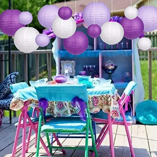 15-Piece Decorative Paper Lanterns - Purple, Lavender, and White for Bachelorette, Engagement, and Unicorn Birthday Party Decorations {4}