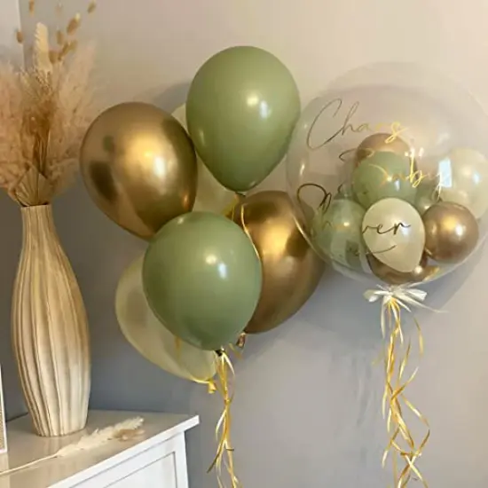 50 pcs Sage Green, Gold, and White Party Balloons - Sage Green and Gold Confetti Balloons for Birthday, Baby Shower, Engagement, Wedding, and Anniversary Party Decorations {4}