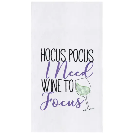 Hocus Pocus I Need Wine to Focus Halloween Embroidered Flour Sack Cotton Kitchen Towel {1}
