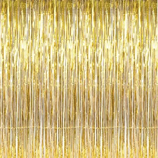 3.2 ft x 9.8 ft Metallic Tinsel Foil Fringe Curtains Party Photo Backdrop Party Streamers for Birthday,Graduation,New Year Eve Decorations Wedding Decor (1 Pack, Gold) {2}