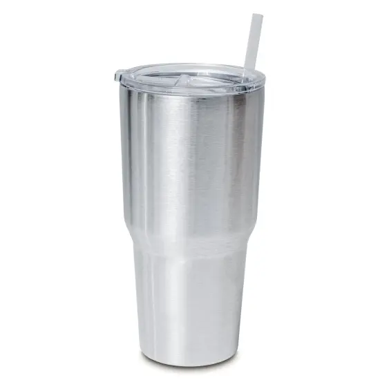 Makerflo 30 oz Stainless Steel Silver Destash Tumbler Pack of 25 with Lid & Straw | Craft-Ready for DIY Gifts & Personalization (Epoxy, UV DTF, Vinyl, and Laser Engraving) - Not for Sublimation {1}