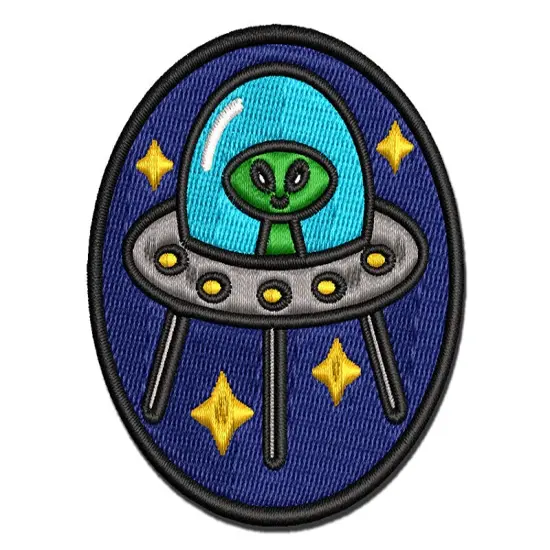 Alien Space Ship UFO Multi-Color Embroidered Iron-On or Hook & Loop Patch Applique {1}