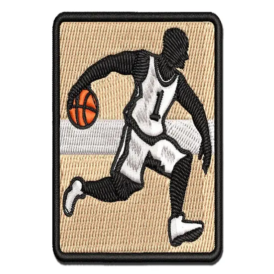 Basketball Player Dribbling Ball Running Multi-Color Embroidered Iron-On or Hook & Loop Patch Applique {1}