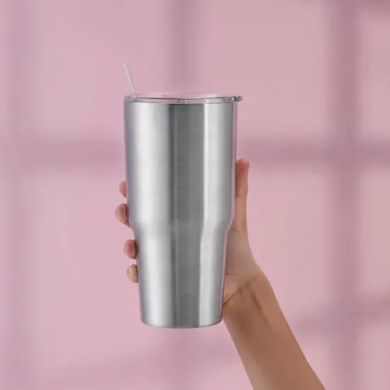 Makerflo 30 oz Stainless Steel Silver Destash Tumbler Pack of 25 with Lid & Straw | Craft-Ready for DIY Gifts & Personalization (Epoxy, UV DTF, Vinyl, and Laser Engraving) - Not for Sublimation {6}