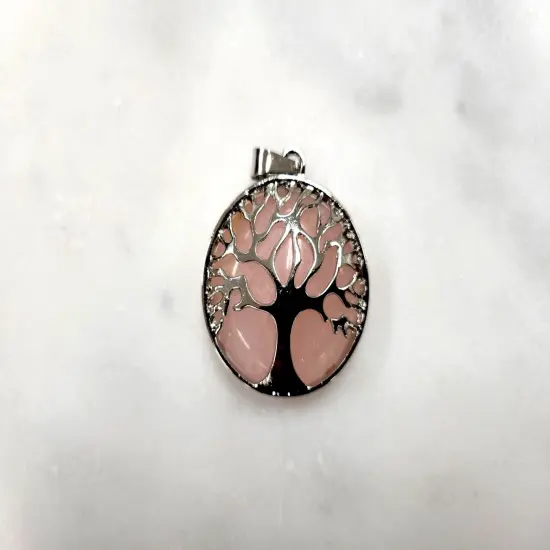 Rose Quartz Crystal Tree of Life Pendant {3}