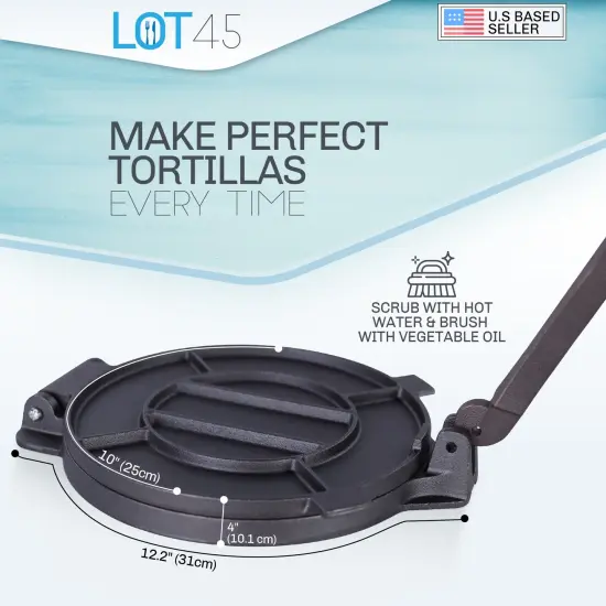 Lot45 Cast Iron Tortilla Press - Masa Corn Tortillas Maker with Paper Sheets {4}