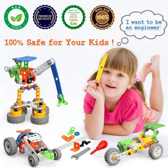 175 PCS Stem Toys for 5 6 7 8 Year Old Boys Birthday Gift Erector Construction Set Building Toy for Kids Age 4-8 4-6 5-7 6-8 Creative Game {5}