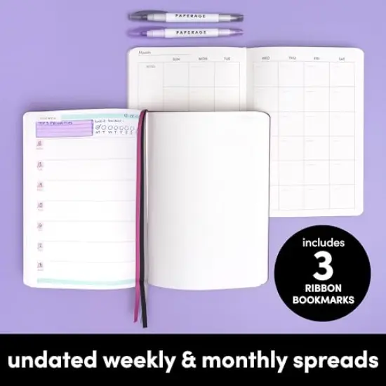 Undated Weekly & Monthly Hardcover Planner (Lavender), 5.7 in x 8 in, Includes Dotted Note Pages & 8 Sticker Sheets {1}