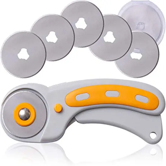 Rotary Cutter Set with Blades - 45 mm Rotary Cutter with Safety Lock - 5 Extra SKS-7 Steel Rotary Fabric Cutter Blades - Fabric Cutter Wheel for Sewing - Fabric Rotary Cutter Blades 45mm {2}