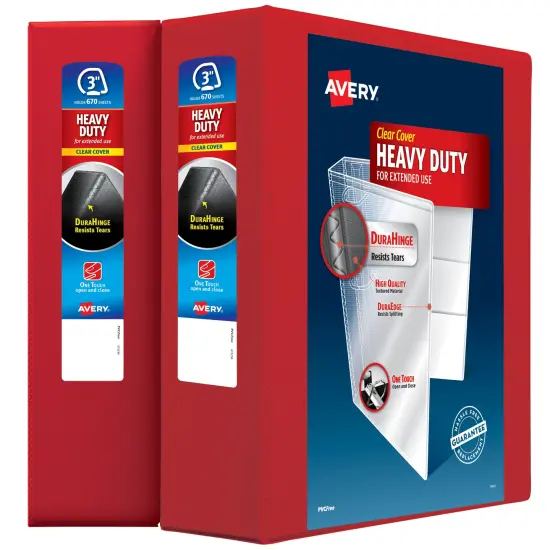 Avery Heavy-Duty View 3 Ring Binder, 3" One Touch EZD Rings, 3.5" Spine, 2 Red Binders (39701) {1}