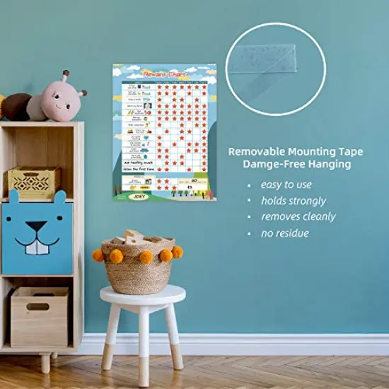 Bahavior Chart for Kid at Home, Reward Chart for Kids Behavior. Each Set Includes 30 tasks, 104 Stars, and one 11&ldquo; x 14.5" Magnetic Chart- Blue {4}