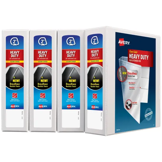 Avery Heavy-Duty View 3 Ring Binders, 2" One Touch Slant Rings, 4 White Binders (79790) {1}