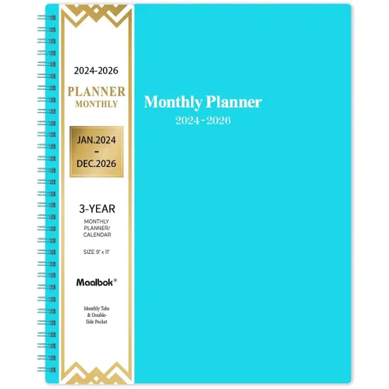 2025-2028 Monthly Planner/Calendar - 3 Year Monthly Planner 2025-2028, Jul.2025 - Jun.2028, 9" x 11", 36-Month Calendar + Colorful Tabs + Pocket - Teal {2}