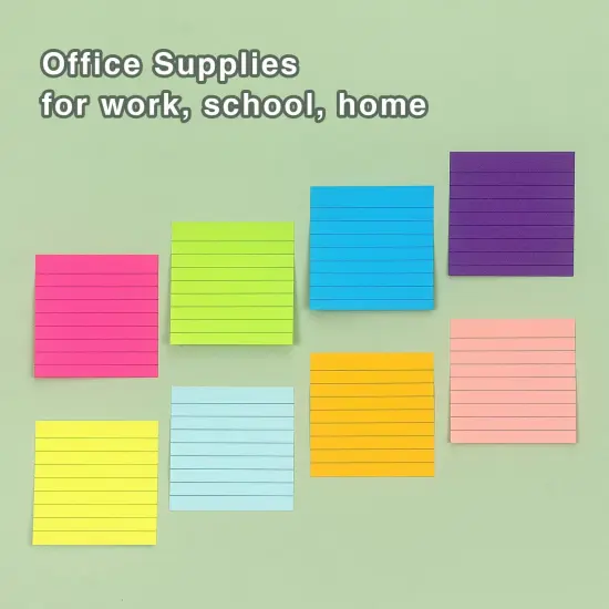 8 Pads Lined Sticky Notes 3x3 Sticky Notes with Lines Self-Stick Note Pads 8 Bright Multi Colors, 85 Sheets/Pad {3}