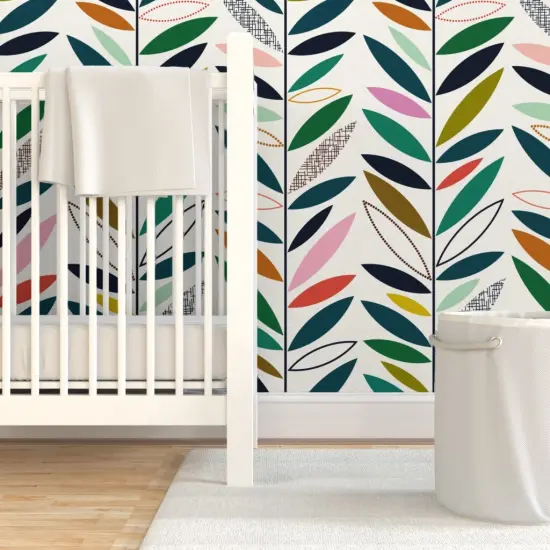 Pre-Pasted Wallpaper 2FT Wide Climbing Vines Palm Springs Greenery Mid Century Custom Pre-pasted Wallpaper by Spoonflower {7}