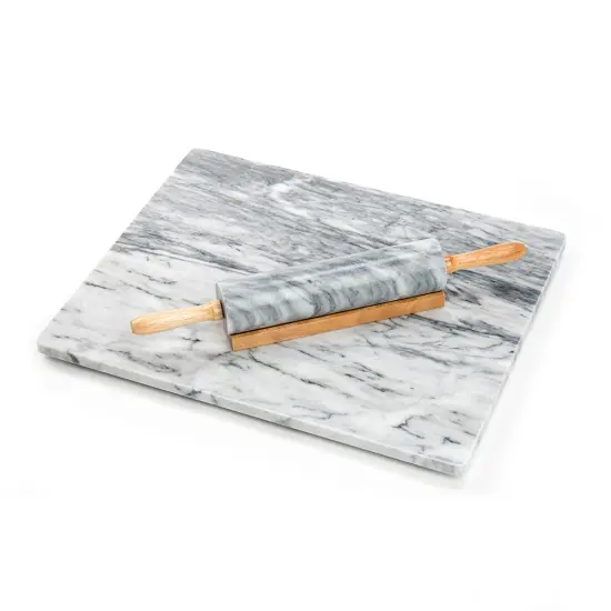 Fox Run Gray Marble Pastry Board and Matching Rolling Pin Gift Set {1}