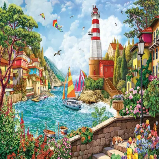 Sunsout Lighthouse and Sailing Boat 550 pc Jigsaw Puzzle 42975 {1}