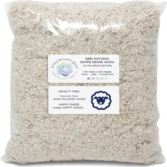 1 LB SUPER DENSE Wool Filler for Stuffing Toys or Pillows, Needle Felting, Blending and Dryer Balls, Premium Fiber Fill. Natural White {2}