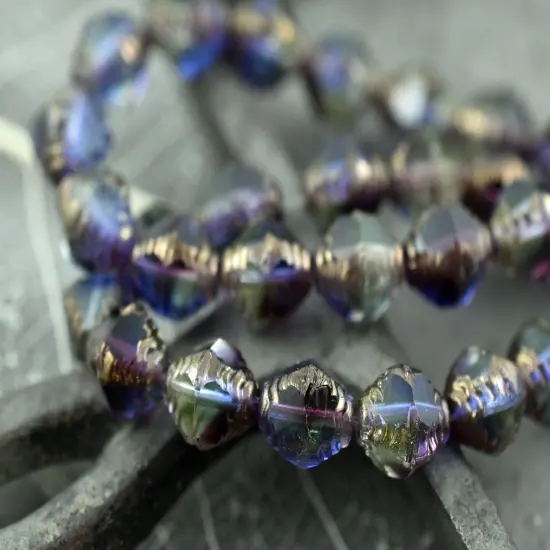 *15* 10x8mm Bronze Washed Blended Amethyst Sapphire Jonquil Faceted Bicone Beads {1}