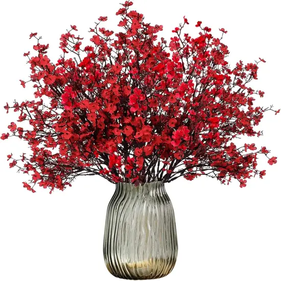 6 Bundles Baby's Breath: UV Resistant Faux Silk Bouquets Red {1}
