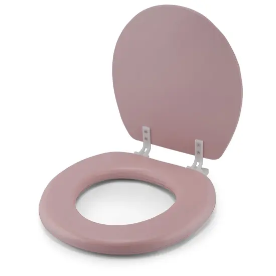 Embroidered Padded Soft Round Toilet Seat With Easy Clean & Change Hinge Pink {1}