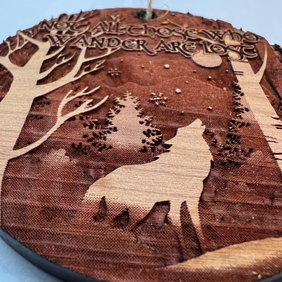 Not all Those Who Wander are Lost WINTER WOLF - Cedar Ornament {5}