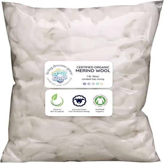 CERTIFIED ORGANIC MERINO Wool Roving. Ethically & Responsibly Sourced Combed Top Fiber. Spinning, Felting, Filling - 1 lb Bag, Natural White {2}