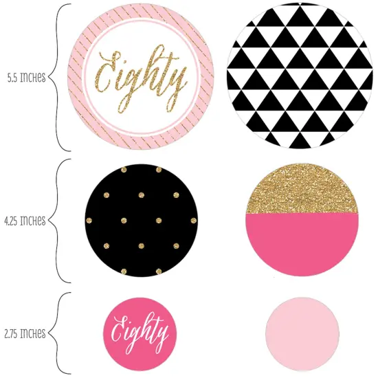 Big Dot of Happiness Chic 80th Birthday - Pink, Black and Gold - Birthday Party Giant Circle Confetti - Party Decorations - Large Confetti 27 Count {3}