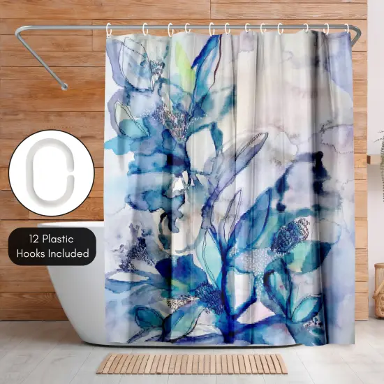 Americanflat 71" x 74" Shower Curtain, Aqua Floral by Hope Bainbridge {5}
